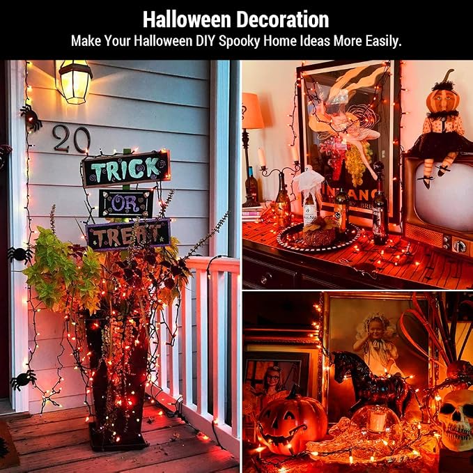 BrizLabs Orange Lights 150 Count 34.8ft Incandescent Halloween Light String | Connectable; UL Certified; Outdoor Mini Halloween Lights Fall Tree Light for Indoor Outside Holiday Tree Garden Party Decor