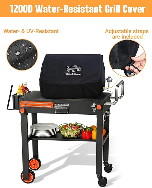 Blackstone Table for 17" or 22" Griddle, Heavy Duty 450 LBS Outdoor Grill Table, Foldable Portable Grill Cart, 20s Quick Setup, Anti-Wobble, Ideal for Backyard, Camping, Tailgating, with Cover