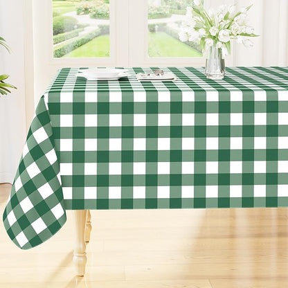 Smiry Picnic Table Cloth, Vinyl Tablecloths with Flannel Backing, 60"x102" | Waterproof Rectangle Table Cloth, Wipeable Buffalo Plaid Table Cover for Indoor and Outdoor (Emerald Green & White)