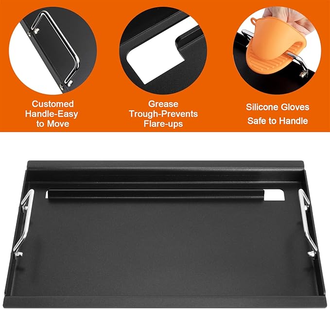 Full-Size Griddle Inserts for Weber Old Spirit 200 Series E/S 200 & 210 Side Control Panel, Flat Top Griddle for Weber Spirit 500 Genesis Silver A, Replace for 7521 7522 7523 65904 65905