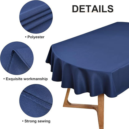 Wolkemer Large Oval Tablecloth 60 x 120 Inch Washable Fabric Table Cloth Solid Navy Blue Table Cover for Dining Wedding Party Banquet Tabletop Decoration