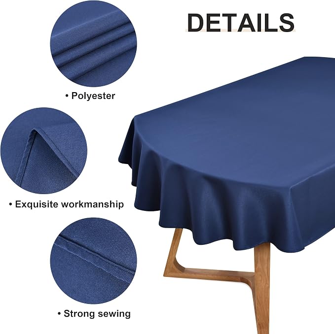 Wolkemer Small Oval Tablecloth 52 x 70 Inch Washable Fabric Table Cloth Solid Navy Blue Table Cover for Dining Wedding Party Banquet Tabletop Decoration