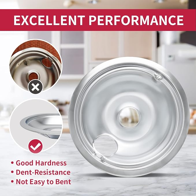 WB31T10010 and WB31T10011 Drip Pans for Electric Stove - Compatible with GE Range Stove - Thickening to Prevent Bending and Rust-Includes a Set of 4 Stove Drip Pans, Silver