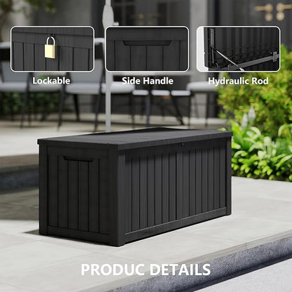 FEFLO 120 Gallon Waterproof Resin Outdoor Storage Box, Lockable & UV Resistant Patio Deck Boxes, Outside Storage for Patio Cushions, Pool Toys, Garden Tools & Package Delivery, Black
