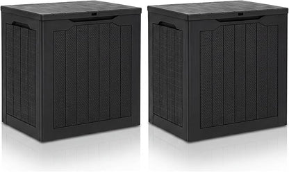 YITAHOME 32 Gallon Outdoor Storage Box, 2-Pack Water Resistant Resin Deck Box, Indoor Outdoor Lockable Storage Container for Patio, Garden, Cushions, Tools, Equipment (Dark Black)