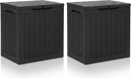 YITAHOME 32 Gallon Outdoor Storage Box, 2-Pack Water Resistant Resin Deck Box, Indoor Outdoor Lockable Storage Container for Patio, Garden, Cushions, Tools, Equipment (Dark Black)