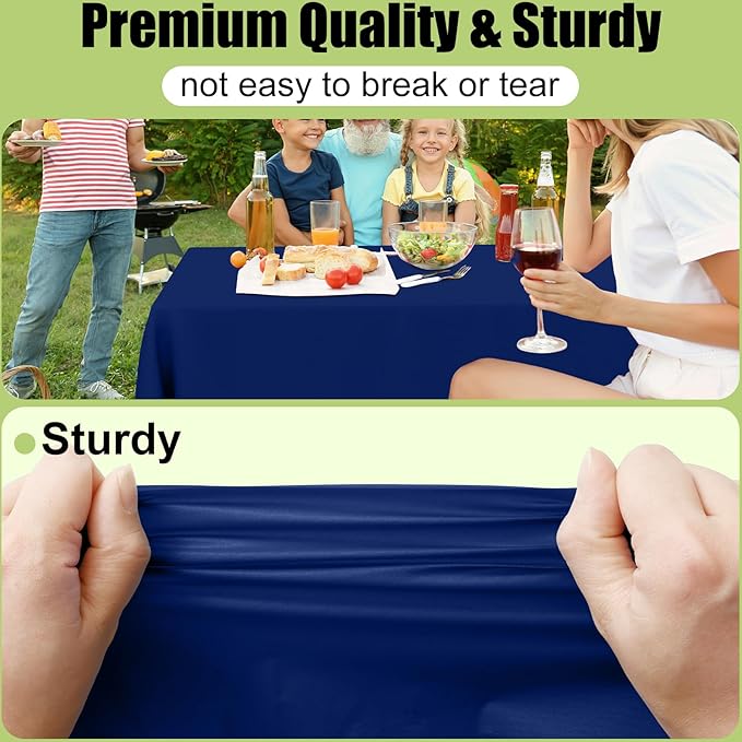 Smiry Disposable Table Cloth - 6 Pack, 60 x 84 Inch Waterproof Rectangle Tablecloths for Parties, Decorative Plastic Table Cover, Leakproof & Sturdy, Navy