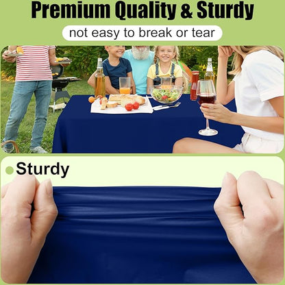 Smiry Disposable Table Cloth - 6 Pack, 54 x 156 Inch Waterproof Rectangle Tablecloths for Parties, Decorative Plastic Table Cover, Leakproof & Sturdy, Navy