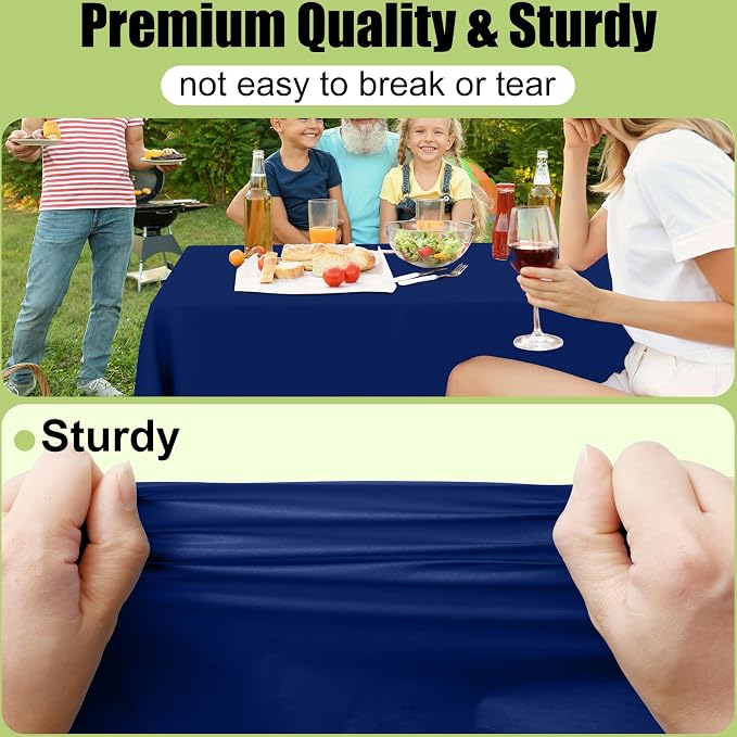 Smiry Disposable Table Cloth - 6 Pack, 54 x 78 Inch Waterproof Rectangle Tablecloths for Parties, Decorative Plastic Table Cover, Leakproof & Sturdy, Navy