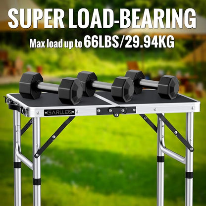 GARLLEN 2ft Folding Camping Table Max Capacity 66lbs, 3-Height Adjustable Picnic Table with MDF Tabletop, Lightweight Aluminum Folding Outdoor Tables for Grill, Travel, Picnic, 22.8" L x 15.7" W