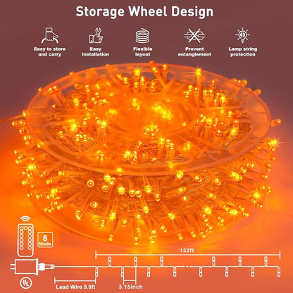JMEXSUSS 400 LED Orange Lights for Halloween Decor, Plug in with Remote | 132ft Orange String Lights Indoor Outdoor, Fall Lights for Living Room Garden Patio Party Haunted House Tree Decorations