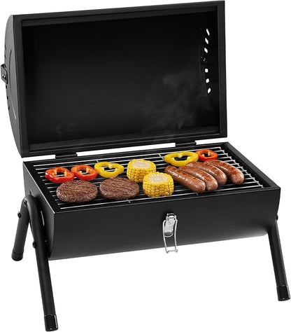 Royal Gourmet CC1015W Portable Charcoal Grill, 147 sq. in. Cooking Grid, Wooden Handle, Tabletop BBQ Grill for Outdoor Barbecue, Camping, Picnic, Backyard, Patio, Black