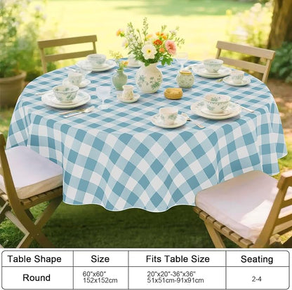 Smiry Picnic Table Cloth, Vinyl Tablecloths with Flannel Backing, 60" Round | Waterproof Picnic Table Cloth, Wipeable Buffalo Plaid Table Cover for Indoor and Outdoor (Aquamarine & White)