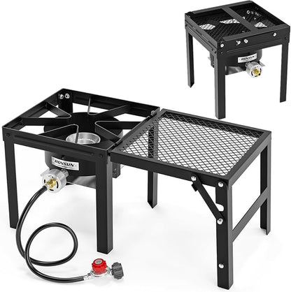 ROVSUN Portable Propane Gas Stove with Foldable Side Rack, Single Burner Camp Stove Cooker for Outdoor Backyard Cooking, Camping, Tailgating, Canning, Turkey Frying & Seafood Boiling, Patent Pending
