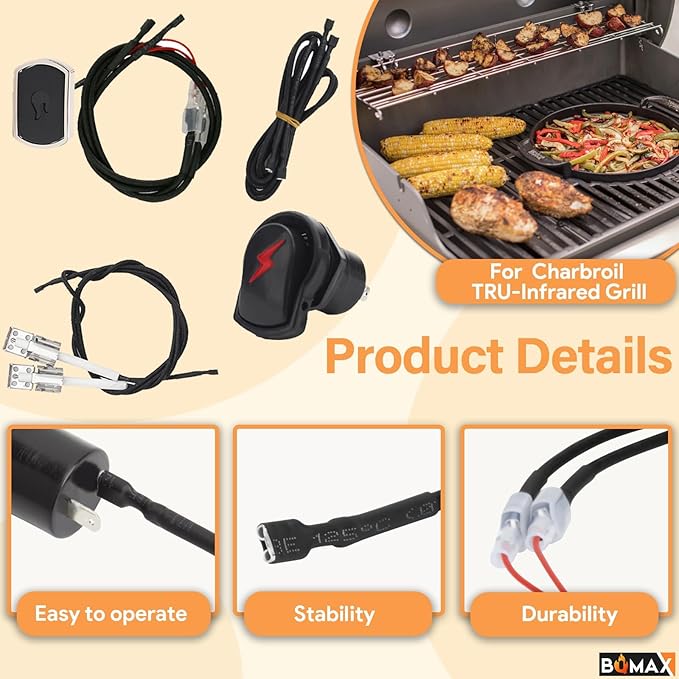 BQMAX G350-0017-W1 Ignition for Charbroil 2 Burner Grill Ignitor Replacement Kit, Electronic Ignition Module and Grill Igniters Button with Wires for Charbroil Surefire Ignition Systems, 2 Outlets