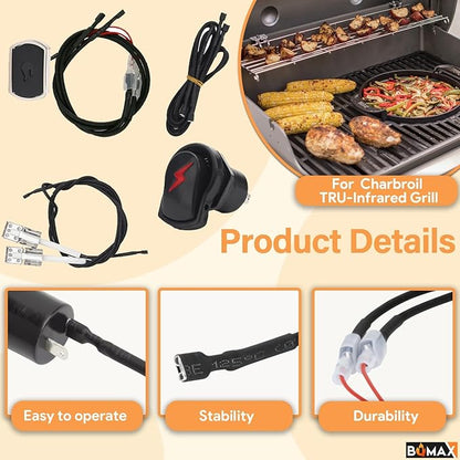 BQMAX G350-0017-W1 Ignition for Charbroil 2 Burner Grill Ignitor Replacement Kit, Electronic Ignition Module and Grill Igniters Button with Wires for Charbroil Surefire Ignition Systems, 2 Outlets