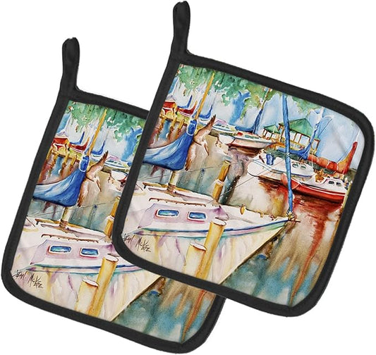 Caroline's Treasures JMK1239PTHD Gazebo and Sailboats Pair of Pot Holders Kitchen Heat Resistant Pot Holders Sets Oven Hot Pads for Cooking Baking BBQ, 7 1/2 x 7 1/2