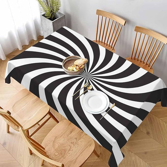 TKS MITLAN Tablecloth Black White Table Cloth Rectangle Table 52 x 70 Inch Funny Swirl Stripes Modern Kitchen Decorations for Home Dinner Party