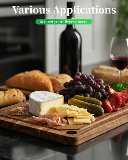 Kitsure Acacia Wood Cutting Board for Kitchen, Large, Edge Grain | Multi-Sizes Wooden Cutting Boards for Chopping & Serving, Convenient Kitchen Essentials, Deep Juice Grooves