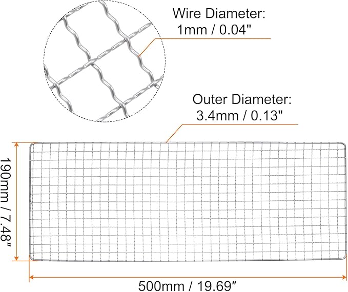 HARFINGTON Square BBQ Grill Net 19x50cm Stainless Steel Cross Wire Barbecue Mesh Mat for Baking Smoking Charcoal Grilling Roasting