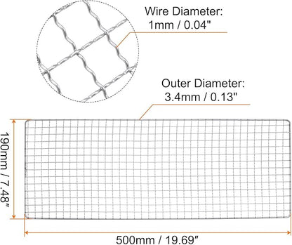 HARFINGTON Square BBQ Grill Net 19x50cm Stainless Steel Cross Wire Barbecue Mesh Mat for Baking Smoking Charcoal Grilling Roasting