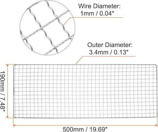HARFINGTON Square BBQ Grill Net 19x50cm Stainless Steel Cross Wire Barbecue Mesh Mat for Baking Smoking Charcoal Grilling Roasting