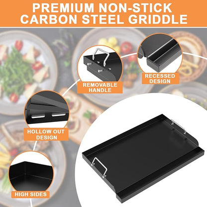 Universal Flat Top Griddle, Large Griddle Insert for Gas/Stove/Electric/Charcoal Grills, 25" x 16" Flat Skillet for Weber Nexgrill Camp Chef Charbroil Skillet Pan for Outdoor Grill, Carbon Steel, 1PC
