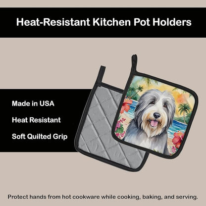 Caroline's Treasures Bearded Collie Luau Pair of Pot Holders Kitchen Heat Resistant Pot Holders Sets Oven Hot Pads for Cooking Baking BBQ, 7 1/2 x 7 1/2