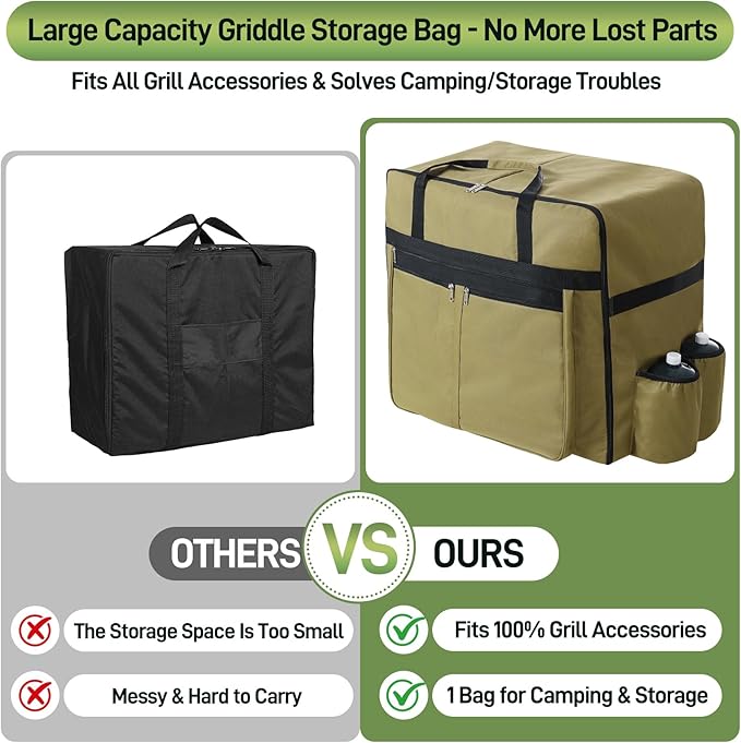 Extra Large 1200D Heavy-Duty Griddle Carry Bag for Blackstone 17" & 22" Griddles with Hood & Stand, Reinforced Waterproof Storage Tote with Multiple Pockets & Compartments for Grill Accessories