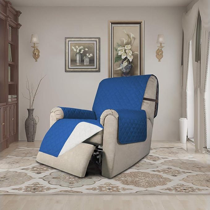 Easy-Going Reversible Couch Cover, Recliner 19 in, Blue/Ivory | Machine Washable Slipcover For Dogs, Water Resistant Furniture Mat For Living Room, Non-Slip Sofa Cover, Pet Friendly