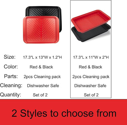 ECOIOU Deep Grilling and Prep Serving Tray, Dishwasher-Safe | BBQ Trays for Raw and Cooked Food, Melamine Serving Trays for Food, Set of 2, Black and Red