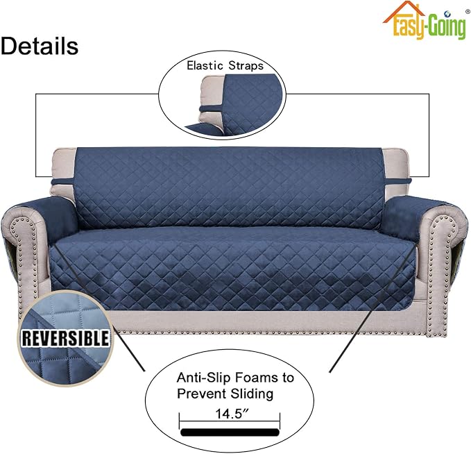 Easy-Going Reversible Couch Cover, 2 Cushion Sofa, Dark Blue/Light Blue | Oversized Loveseat Slipcover For Dogs, Water Resistant Mat, Living Room, Non-Slip Sofa Cover, Pet Friendly