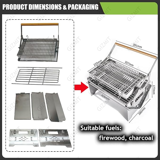 Flip Grill for BBQ, 360° Rotating Barbecue Grill, Stainless Steel Flipping Barbecue Grills, Grill Outdoor, Detachable Portable Charcoal Barbecue Grill for Picnic Yard Party