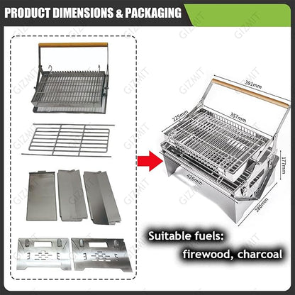 Flip Grill for BBQ, 360° Rotating Barbecue Grill, Stainless Steel Flipping Barbecue Grills, Grill Outdoor, Detachable Portable Charcoal Barbecue Grill for Picnic Yard Party
