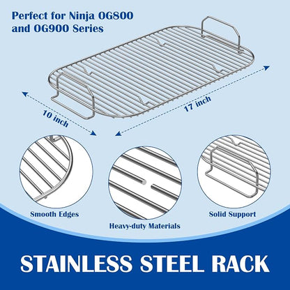 Griddle & Smoke Rack Kit for Ninja Woodfire XL OG951/850 Grill Accessories | XSKGRIDLXL Flat Top Griddle Plate & XSKRSTRKXL Roast Rack for Ninja Woodfire OG800/900/951/850 Pro Connect XL Grill PFOA-free