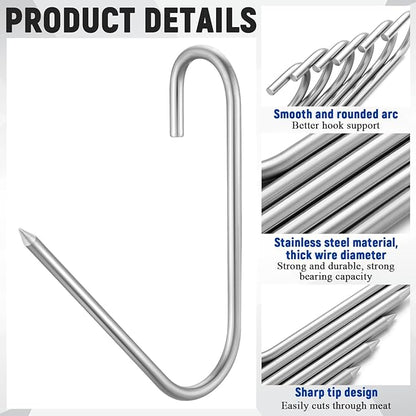 Teenyyou 6pcs Pit Barrel Cooker Meat Hooks, Stainless Steel Smoker Hooks for Smoking, Drying, Butchering, BBQ, Grilling, Jerky