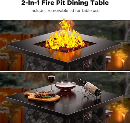 Ciays 28Inch Propane Fire Pit Table, 50,000 BTU Outdoor Gas Fire Pit Table CSA-Certified for Outside Patio with Removable Lid and Lava Rocks, Add Warmth and Ambience to Parties, Backyard, Garden