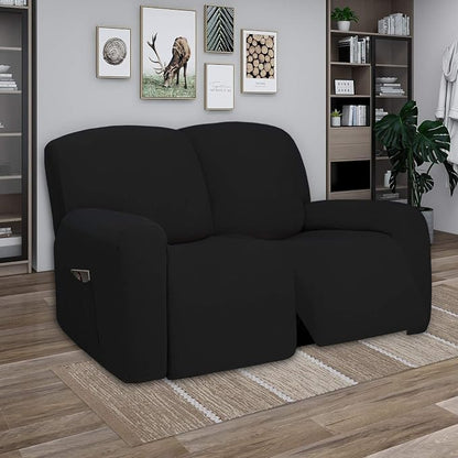 PureFit Super Stretch Loveseat Recliner Sofa Couch Cover with Pocket | 2 Seats Non Slip Soft Sofa Slipcover, Washable Reclining Furniture Protector for Kids, Pets (Recliner Loveseat, Black)