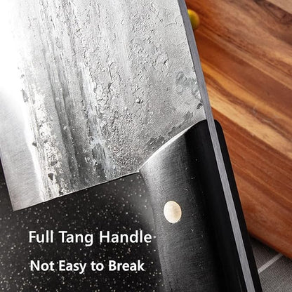 Freelander Serbian Chef Knife, Heavy Duty Handmade Forged Meat Cleaver for Meat Cutting, Full Tang High-Carbon Clad Steel Butcher Knife, Non-Slip Handle and Leather Sheath