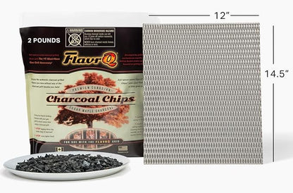 Starter Kit - Natural Sugar Maple Charcoal Chips & Stainless Steel Grid - Get Authentic Charcoal BBQ Taste on a Gas Grill in 10 Minutes - Smoker Box Alternative for Propane Grills - 2lb Bag