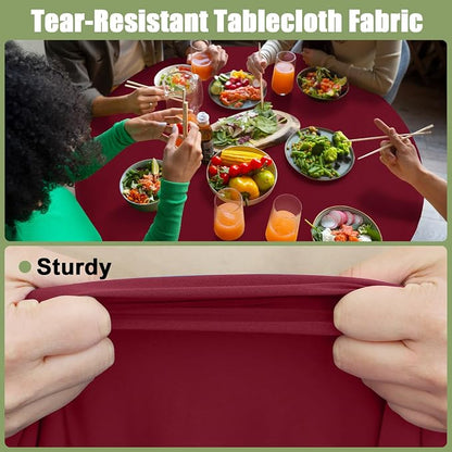 Smiry Round Spandex Tablecloth, Elastic Fitted Washable Tablecloths for 36"-44" Tables, Waterpoof Stretch Picnic Table Cover for Dining, Indoor and Outdoor, Wine Red