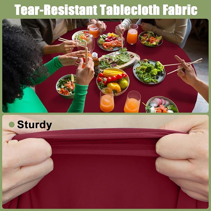 Smiry Round Spandex Tablecloth, Elastic Fitted Washable Tablecloths for 45"-56" Tables, Waterpoof Stretch Picnic Table Cover for Dining, Indoor and Outdoor, Wine Red