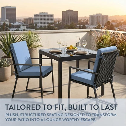 California Umbrella Outdoor Dining Chair, Set of 2 Patio Seat Cushions, 20 x 40 Inch, Premium Outdoor Memory Foam, Fade Resistant, Sunbrella Fabric, Fabric Ties, Air Blue