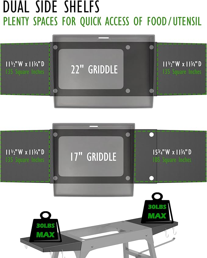 Sivsis Blackstone Griddle Stand for 17”or 22”, Portable Blackstone Grill Stand with Side Shelf, Tool Hooks, Paper Towel Holder and Trash Bag Holder, Grilling Stand for Outdoor Camping Garden Lawns