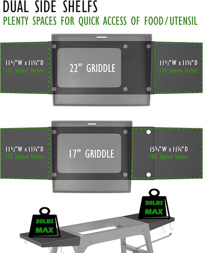 Sivsis Blackstone Griddle Stand for 17”or 22”, Portable Blackstone Grill Stand with Side Shelf, Tool Hooks, Paper Towel Holder and Trash Bag Holder, Grilling Stand for Outdoor Camping Garden Lawns