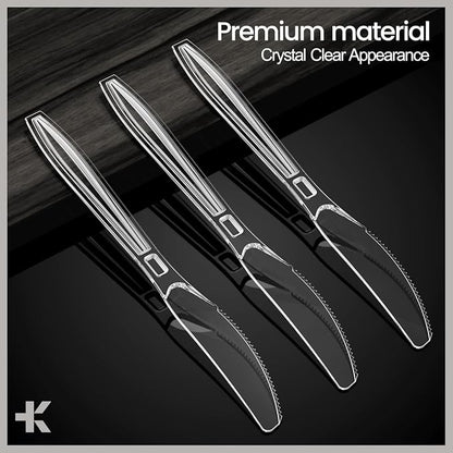 Bakken Disposable Cutlery Set 500 Pieces Knives, Heavy Duty Plastic Silverware, BPA-Free Food-Grade Materials, Heat-Resistant, Reusable Utensils for Parties, Catering, BBQs, and Everyday Use, Clear