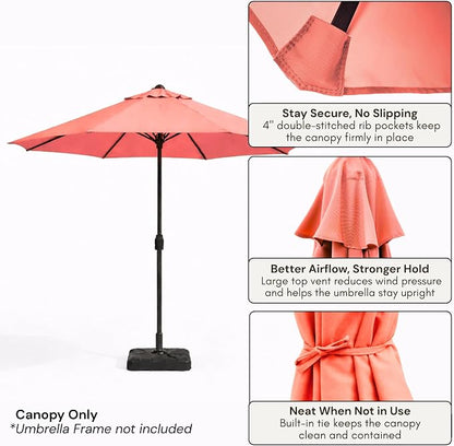 Formosa Covers 9ft 6 Ribs Market Patio Umbrella Replacement Canopy - Top Canvas - 600D UV Protective and Water Resistant Umbrella Fabric - Premium Quality Replacement Canopy Cover ONLY (Peach Coral)