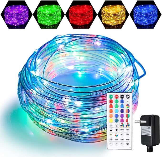 OMIKA 66FT Ultra-Thin LED Rope Lights for Outside, 24 RGB Colors +Warm White String Lights, 200 LED Permanent Outdoor Christmas Lights Waterproof Fairy Lights Plug in for Indoor Bedroom House Decor
