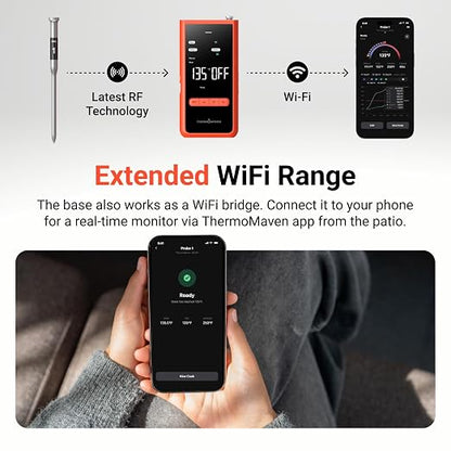 ThermoMaven Smart WiFi Wireless Meat Thermometer for Grilling with 2 Probes | Standalone Base, 6 Sensors, NIST Certified Accurate to ±0.5℉, 1000ft Wireless Connection, for BBQ/Smoke/Oven