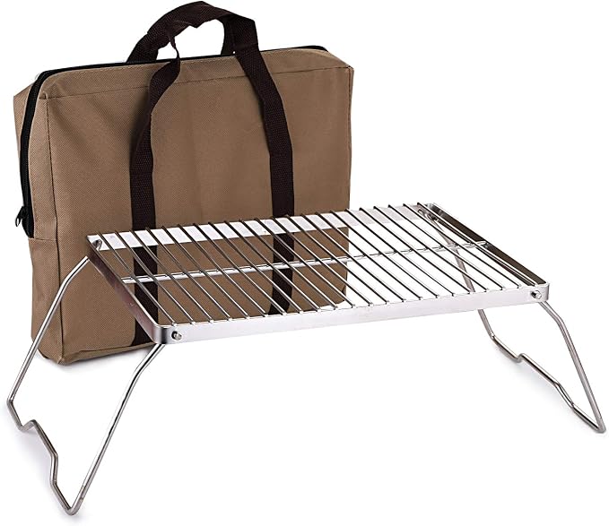 YOPAY Folding Campfire Grill with Legs Carrying Bag, 304 Stainless Steel Grate Barbeque Grill, Heavy Duty Portable Camping Grill for Picnics, Backpacking, Outdoor, 13.6 Inch × 9 Inch × 6.5 Inch
